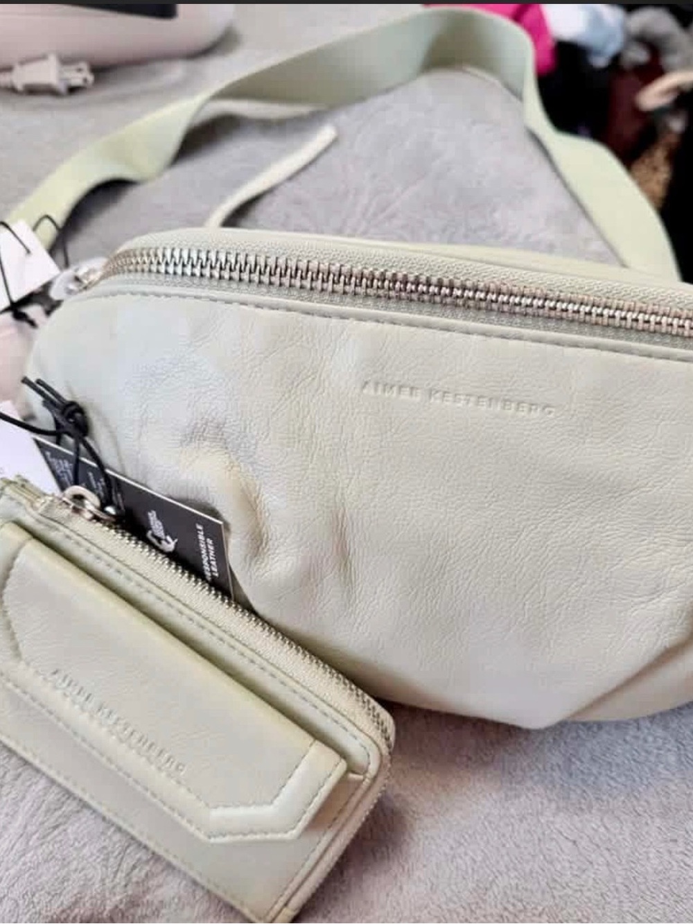 Aimee Kestenberg Sage/Olive Cabo Leather Sling Bag with Coin Pouch
